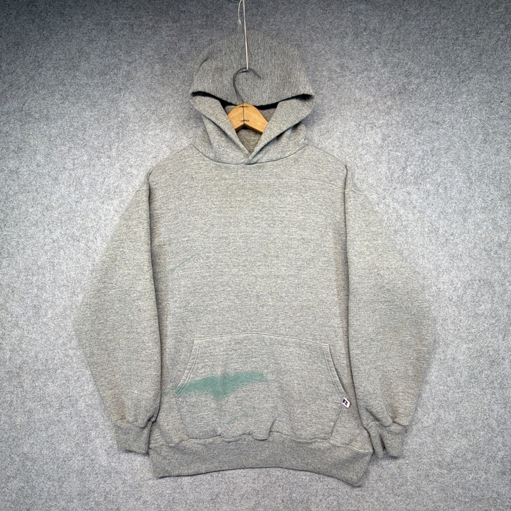 Vintage Russell Athletic Grey Hoodie Size L Pullover Made in USA Painted